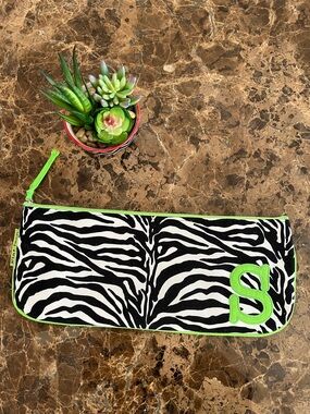 Flat Iron Zebra Print “S” Patch Initial Cotton Flat Iron Cosmetic Bag